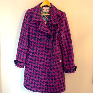Women’s Tweed Ness Pea Coat, Fully Lined with Toggle Closure, Fuchsia and Navy